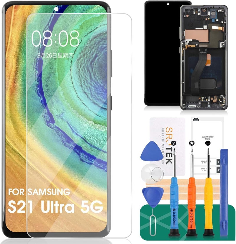 SRJTEK OLED for Samsung Galaxy S21 Ultra 5G Screen Replacement for LCD for Samsung S21 Ultra 5G Display for SM-G998U SM-G998b/DS Ddigitizer Replacement Touch Screen Repair Part (Phantom Black) - Image 1